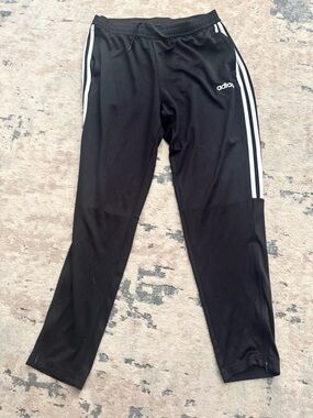 Mens Adidas Black Track Pants with Side Stripes Ankle Zipper Detail Size L